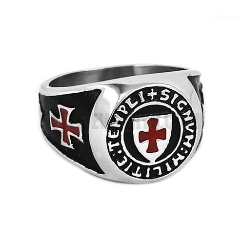 Red Cross Ring Stainless Steel Shield Cross Ring SWR0608 - Click Image to Close